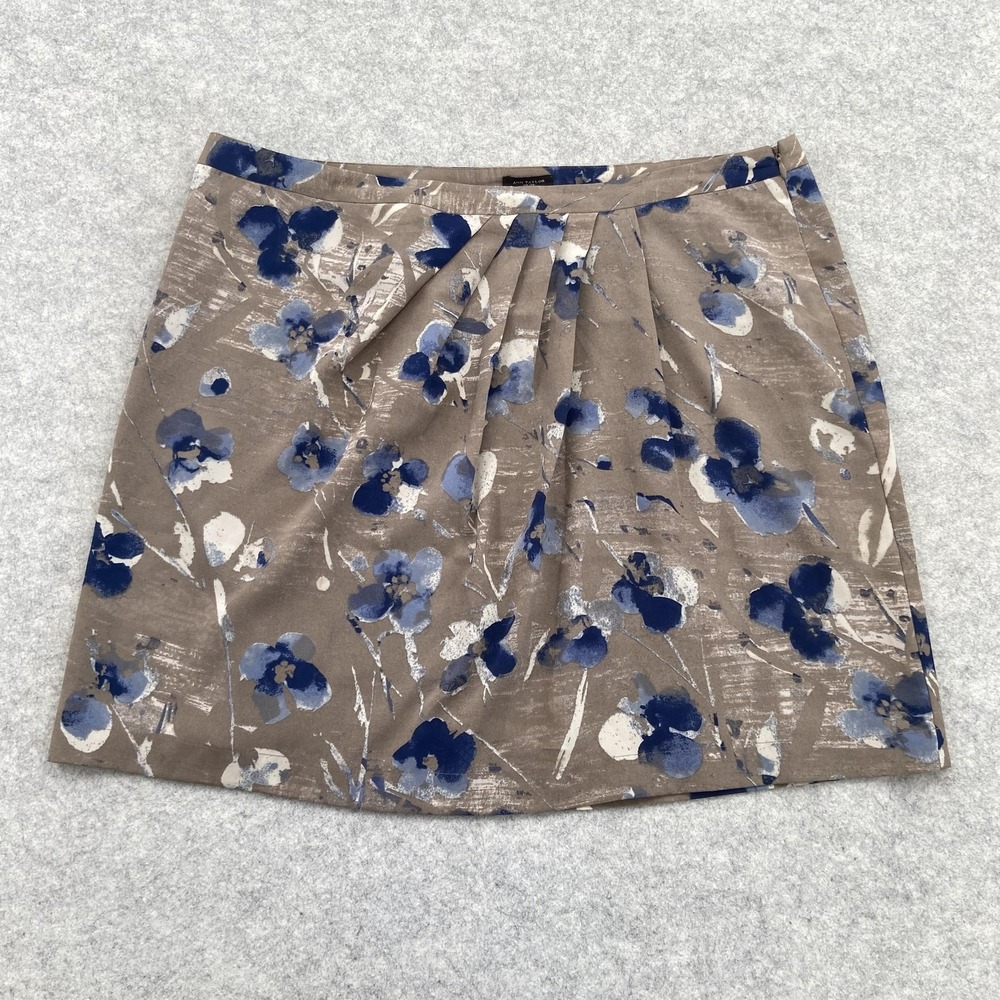 Ann Taylor Skirt Womens 14 (35 Waist) Was Beige Blue Floral Pleated Pencil Short